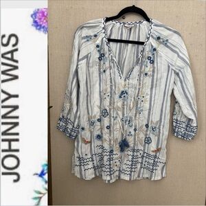 Women's Johnny Was Workshop White Embroidered Shirt Size Small